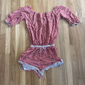 Off the shoulder red floral romper